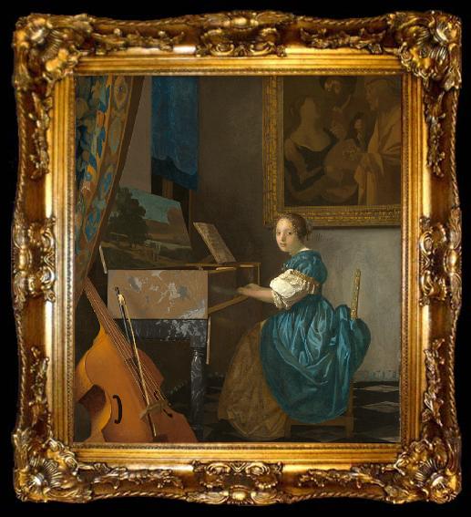 framed  Jan Vermeer Young Woman Seated at a Virginal (mk08), ta009-2